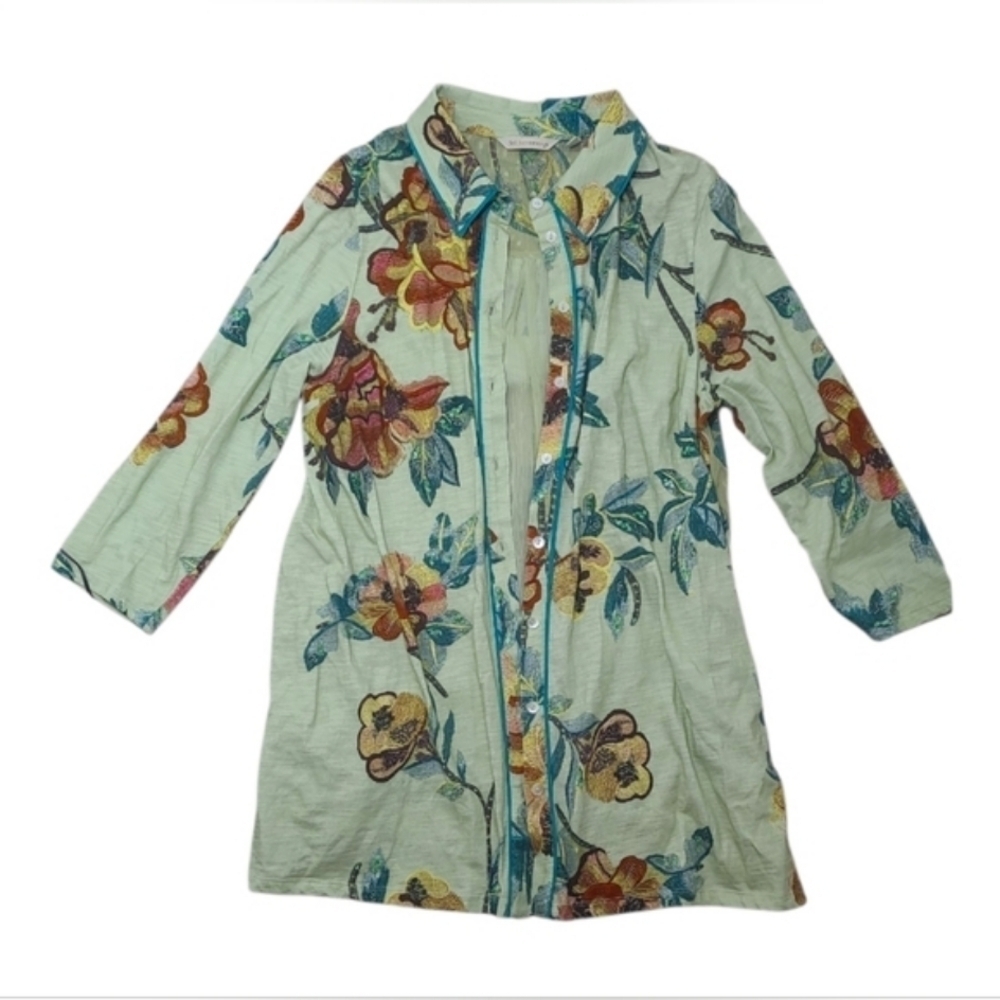Soft Surroundings Elena Floral Cotton Tunic Top Medium Button Front - Picture 10 of 15
